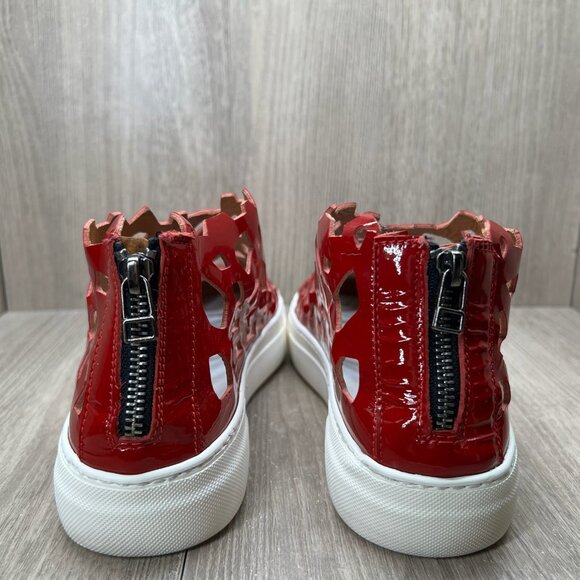 Area Forte Women Size 11 Italian Red Patent Leather Cut-Out Sneakers - Picture 4 of 10